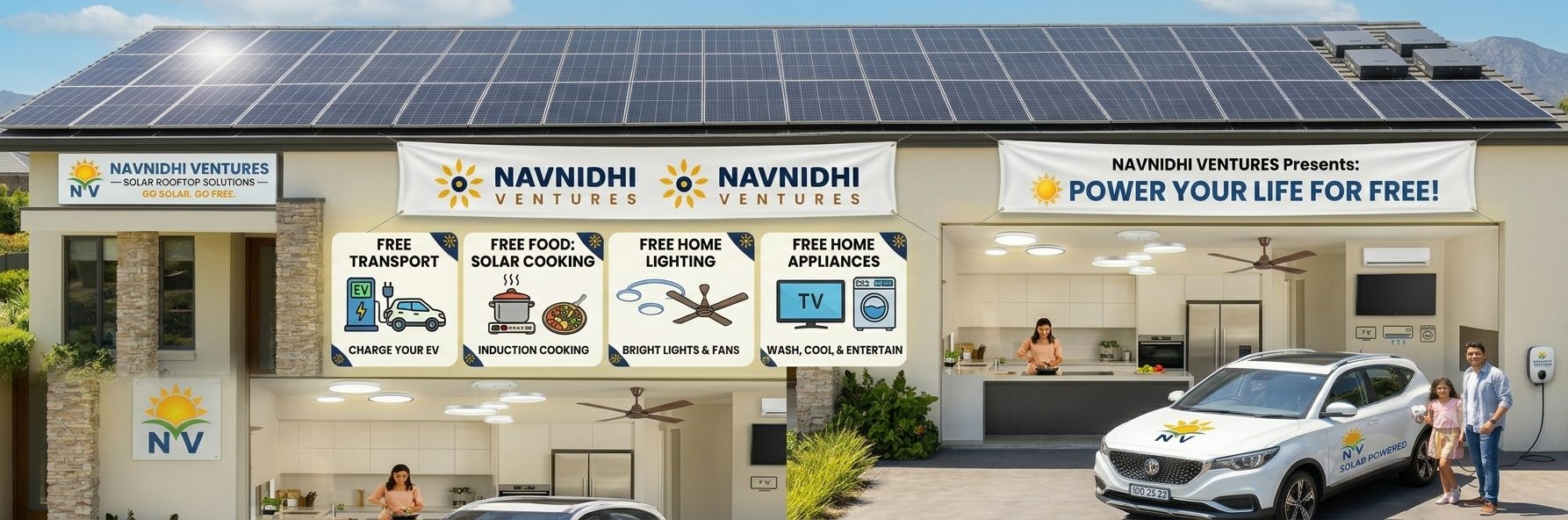 Solar-powered home running lights, fans, appliances, induction cooking and an electric car