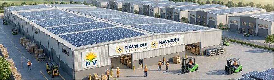 Factory rooftop covered with solar panels